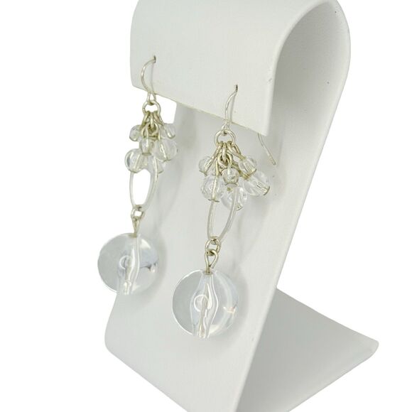 VTG Glass Beaded Dangle Earrings 2" Chandelier Silver-Tone Elegant Statement - Picture 3 of 10